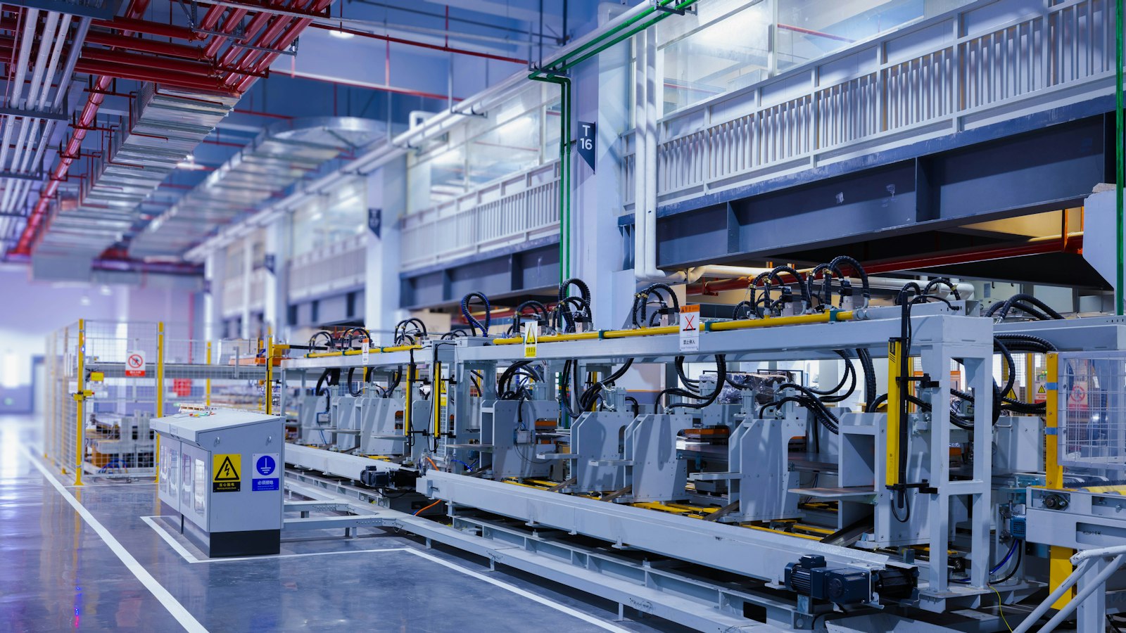 An automated production line in a factory